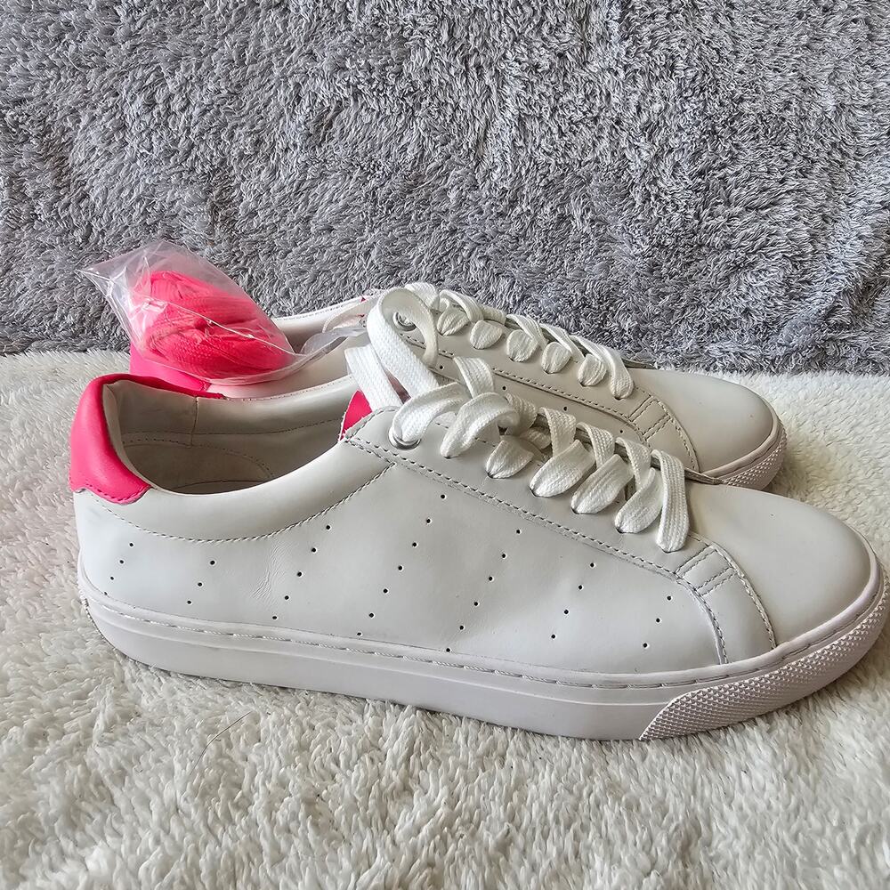 NEW‎ J. Crew Women's Saturday Leather Lace Up Sneakers Size 9 White Hot Fuchsia